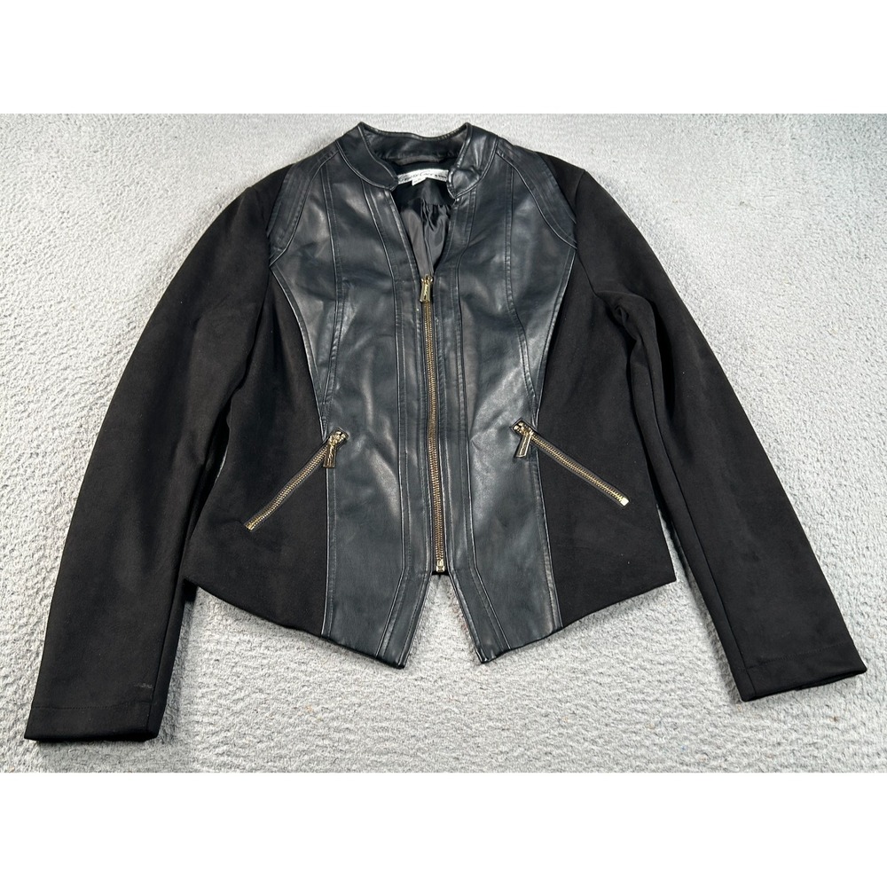 Kenneth Cole Jacket Womens Medium Black Biker‎ Full-Zip Lined Cropped Motorcycle